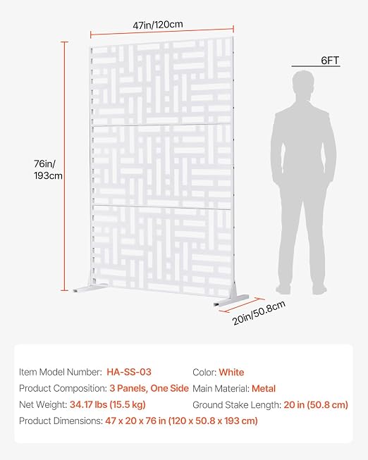 VEVOR Metal Privacy Screen, Freestanding Outdoor Divider - Image 7