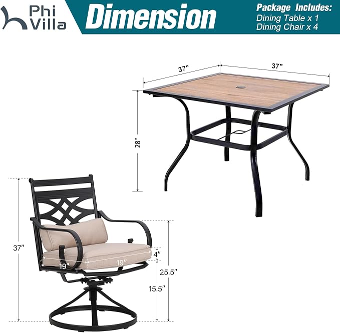 PHI VILLA 5 Pieces Outdoor Dining Set - Image 2