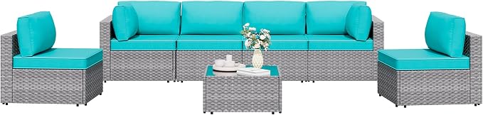 Shintenchi 7 Pieces Outdoor Patio Furniture Sets, Patio Sectional Sofa Couch by Shintenchi