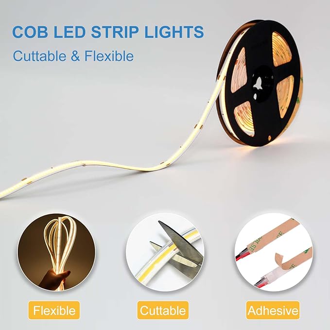 COB LED Strip Lights Waterproof IP67 DC24v Daylight White 6000K 16.4ft/5m High - Image 4