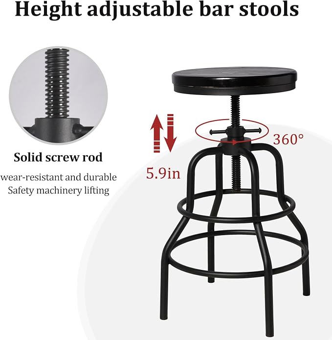 LOKKHAN Vintage Industrial Bar Stool-Rustic Swivel Bar Stool-Round Walnut Wood - Image 4