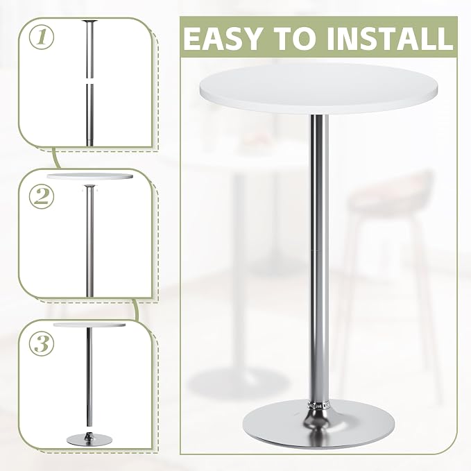 Flamaker Round Bistro Pub Table Modern Style Metal Base MDF Top Cocktail Bar - Image 6