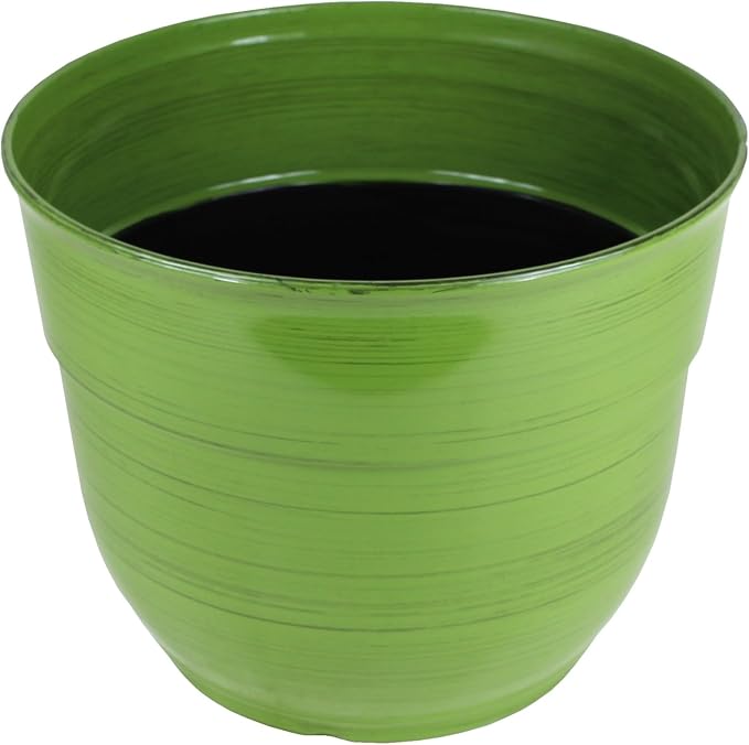 Garden Elements Indoor/Outdoor Glazed Brushed Happy Plastic Planter, Dark Green - Image 2