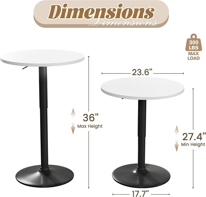 Shahoo Bar Table, Adjustable Height Pub Table 27.4-36 Inches, Cocktail Table - Image 3