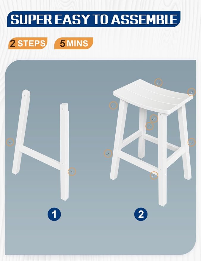 Weatherproof Bar Stools Set of 4, Saddle Seat, Bar Height Stools - Image 6