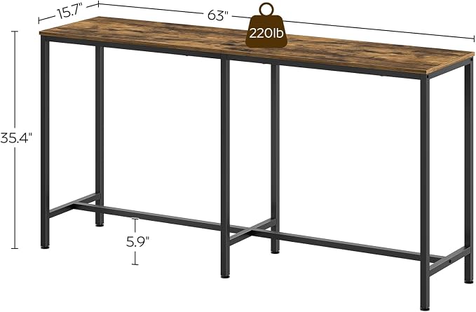 63" Long Bar Table, Counter Bar Height Table, High Top Table, Rectangular Bar - Image 3