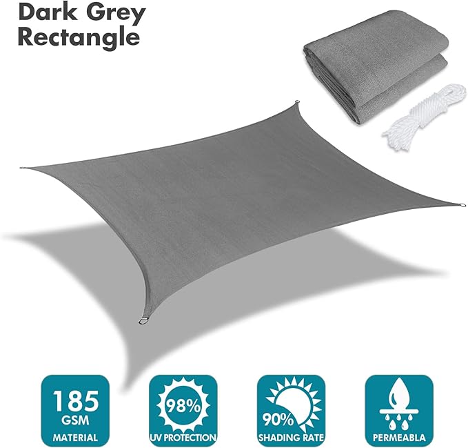 KANAGAWA 9'X14' Dark Gray Custom Size Sun Shade Sail Rectangle UV Block Canopy - Image 2