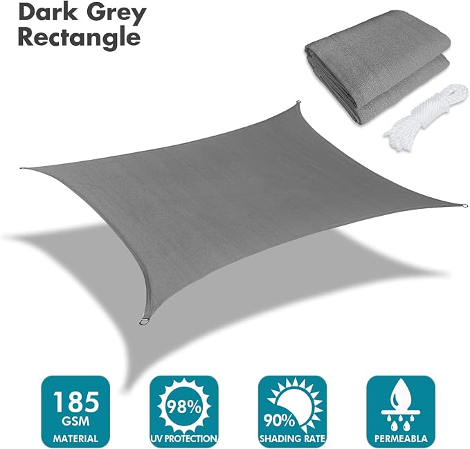 KANAGAWA 12'X14' Dark Gray Custom Size Sun Shade Sail Rectangle UV Block Canopy - Image 2