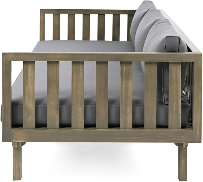 Merax Solid Acacia Wood Couch Chaise Lounge Chair Indoor, 3 Seater Daybed Sofa - Image 8