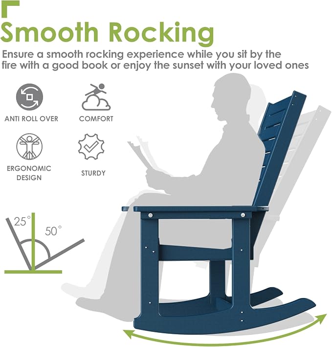 GREENVINES Outdoor Rocking Chairs | Set of 4 | Porch Rocker | HDPE Plastic | - Image 4