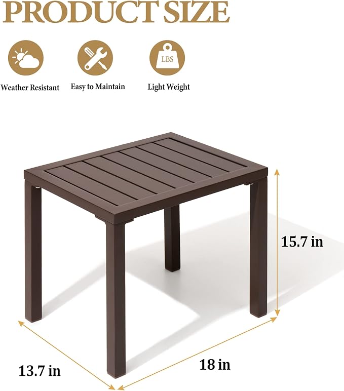 Crestlive Products Outdoor Side Table Set of 2, Aluminum Small Rectangular - Image 3