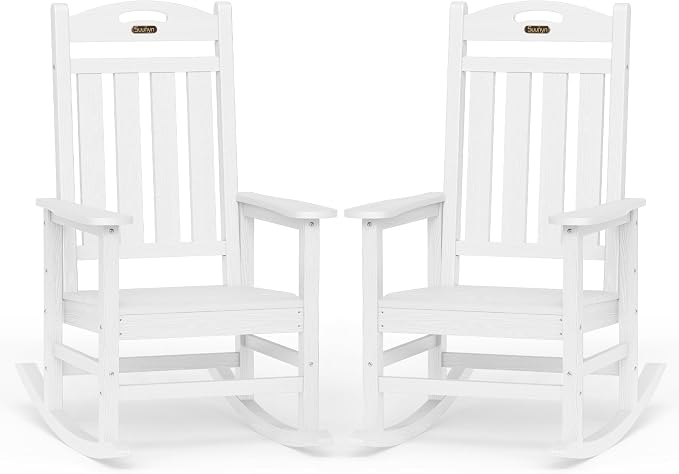 Oversized Rocking Chairs Outdoor Set of 2, High Back Porch Rocker Chair by Suunyn