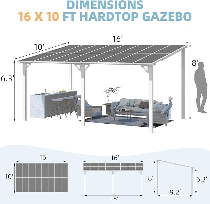 AECOJOY 16' x 10' Gazebo White Outdoor Pergola - Image 5