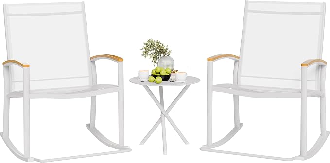 Shintenchi 3 Piece Outdoor Rocking Bistro Set, Textilene Fabric Small Patio by Shintenchi