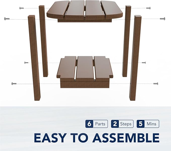 nalone Adirondack Side Table 16.5" Outdoor Side Table HDPE Plastic Double - Image 7