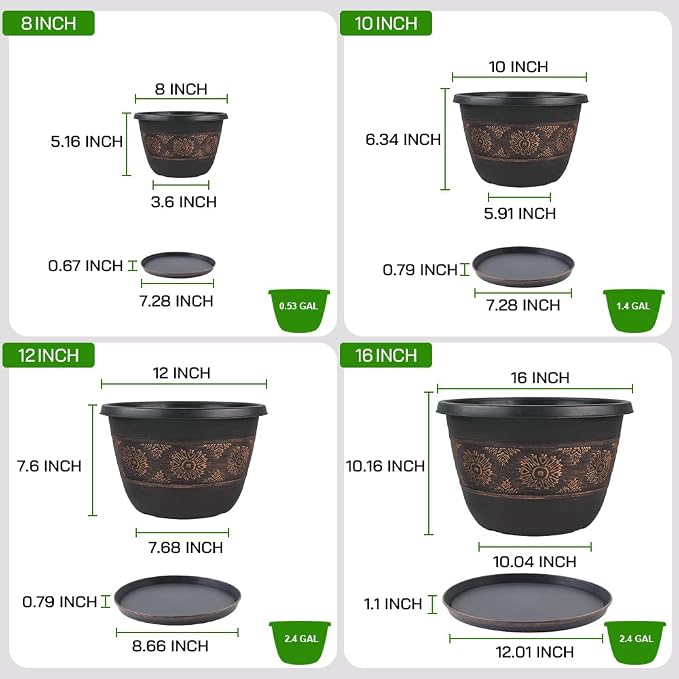 4 Pack 10 inch Plant Pots, Retro Pattern Planters - Image 4