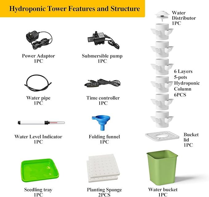 Hydroponics Growing System Kit, 30 Pots Vertical Garden Planter - Image 5