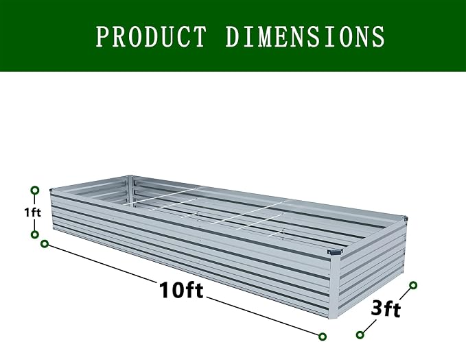 10×3×1FT Galvanized Raised Garden Bed Kit, Metal Planter Boxes, Large Outdoor - Image 2