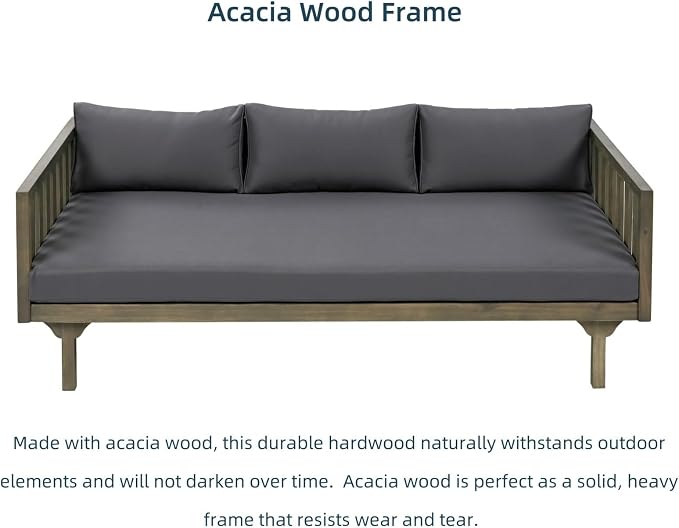 Merax Outdoor Acacia Wood Daybed, 3 Seater Day Bed Couch Sofa - Image 4