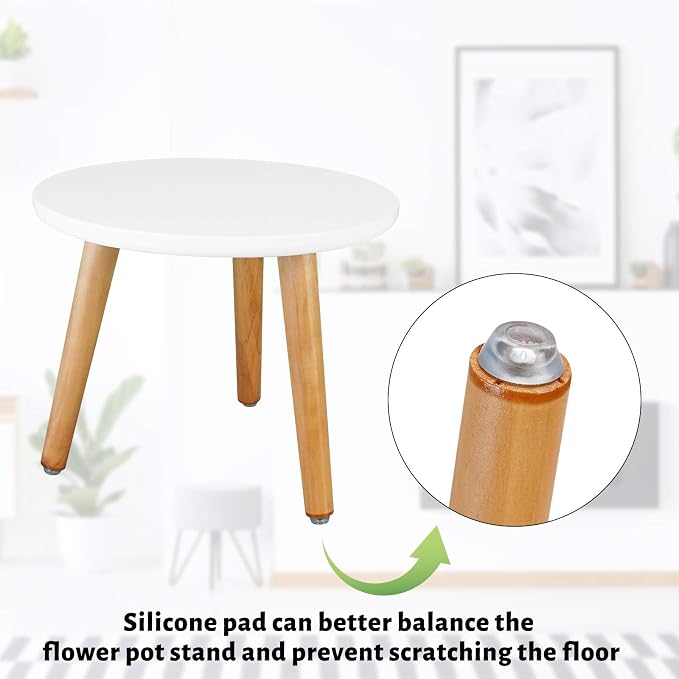 Uneedem Indoor Plant Stand, Wood Mid Century Modern Small Round Side Plant Table - Image 4