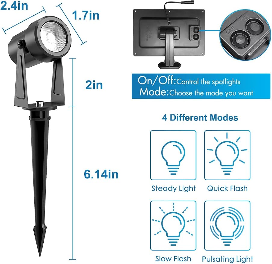 ZYAN Solar Landscape Spotlights, Separate Monocrystalline Panels & USB-C - Image 8