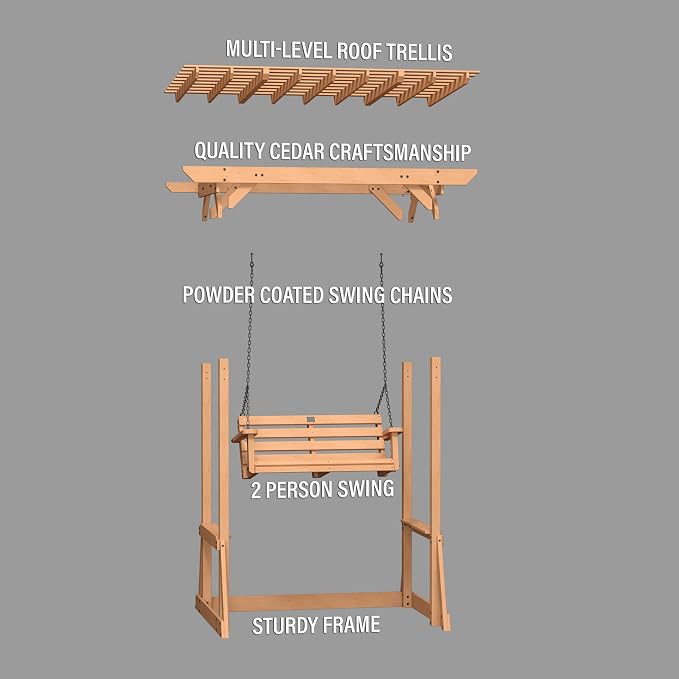 Backyard Discovery Callahan 8' x 5' Cedar Wood Outdoor Patio Pergola Swing Bench - Image 9