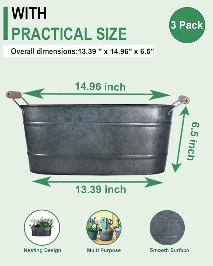 15 Inch Galvanized Planters for Outdoor Plants - Image 2