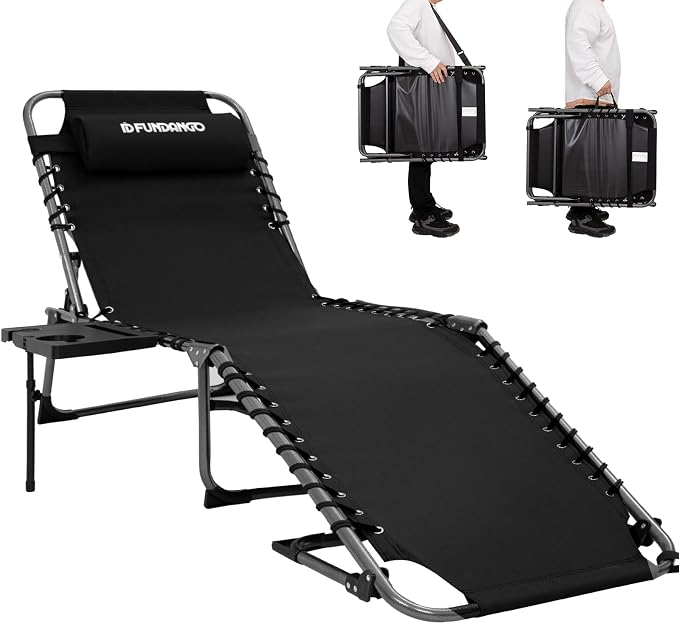 FUNDANGO Chaise Lounge Chair Outdoor, 5-Position Folding Tanning Chair by FUNDANGO