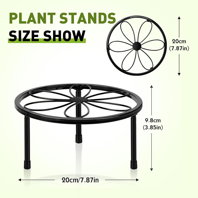 ESRICH 2 Pack 7.8" Metal Plant Stand Indoor, Rustproof Round Heavy Duty Flower - Image 2