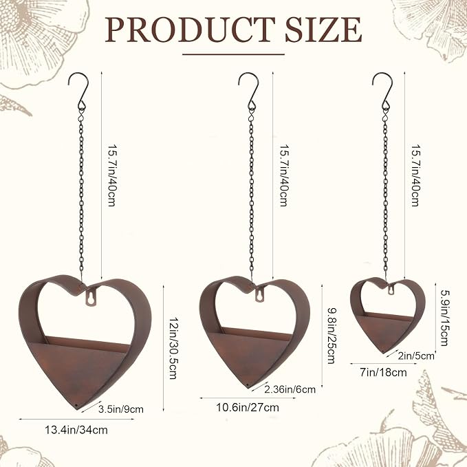 3 Pcs 3 Size Heart Metal Hanging Planter Indoor Outdoor, 13.4" 10.6" 7" Large - Image 3