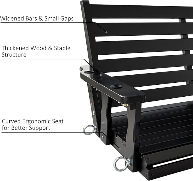 Wooden Porch Swing, Ergonomic Seat, Bench Swing - Image 5