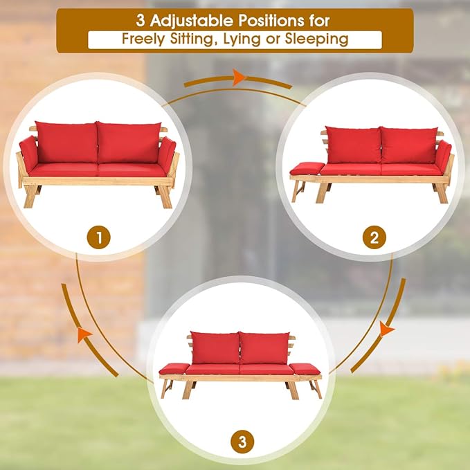 Tangkula Convertible Acacia Wood Patio Couch Sofa Bed - Image 6