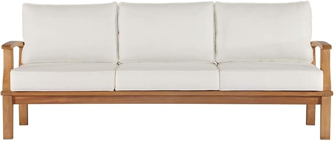 Modway Marina Outdoor Patio Teak Sofa in Natural White - Image 6