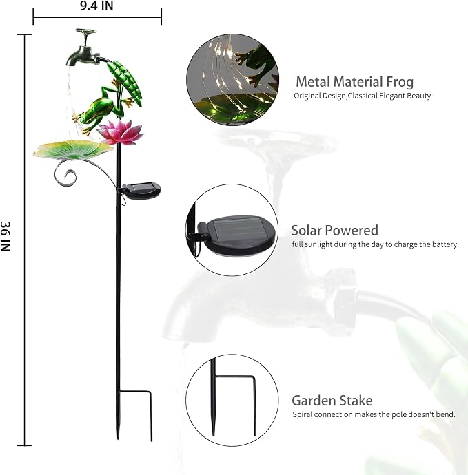 Bshine Frog Solar Outdoor Garden Lights, Waterproof Metal Solar Garden Stakes - Image 2