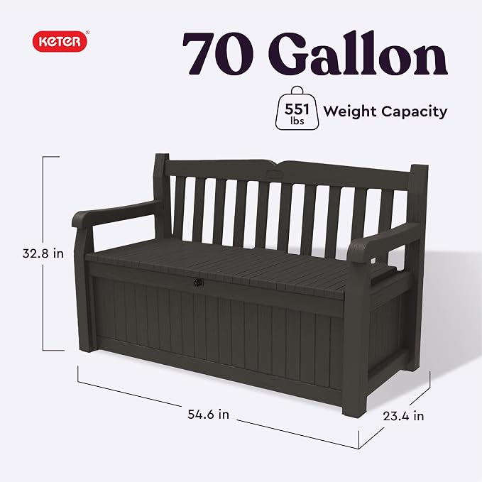 Keter Solana 70 Gallon Storage Bench Deck Box - Image 3