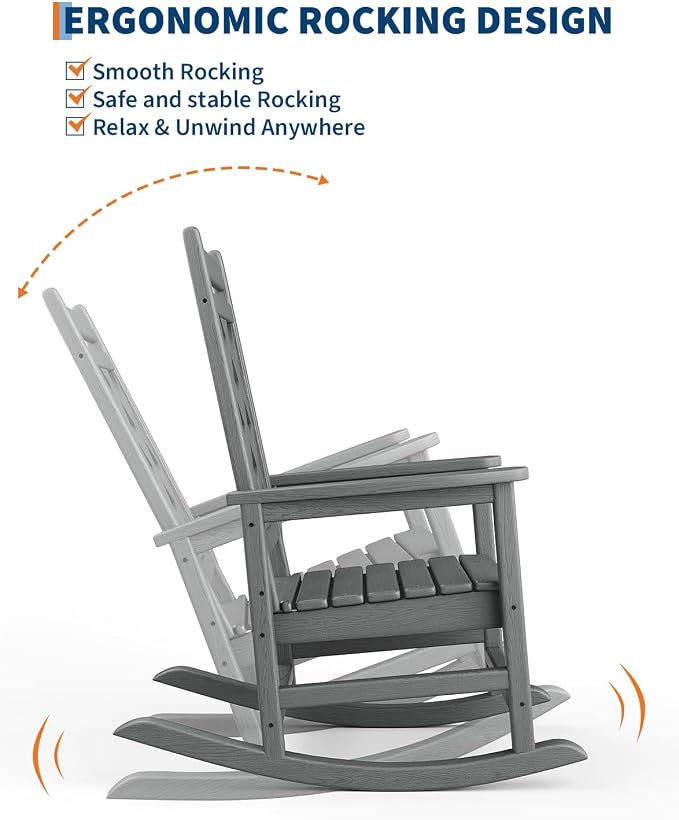 GarveeLife Outdoor Rocking Chair Set of 6, HDPE Weather Resistant Patio Rocking - Image 4