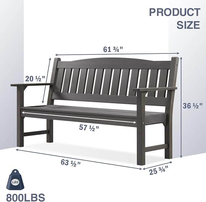 Psilvam 3-Person Outdoor Memorial Bench, All-Weather Poly Lumber Garden Bench - Image 3