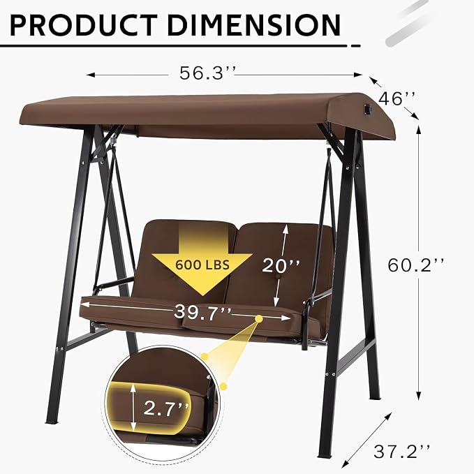 AECOJOY 2-Seat Outdoor Patio Swing Chair - Image 2