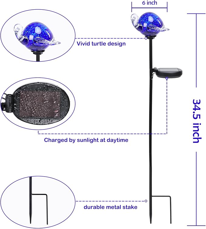Afirst Decorative Solar Lights Outdoor Solar Turtle Stake Lights Hand Blown - Image 3