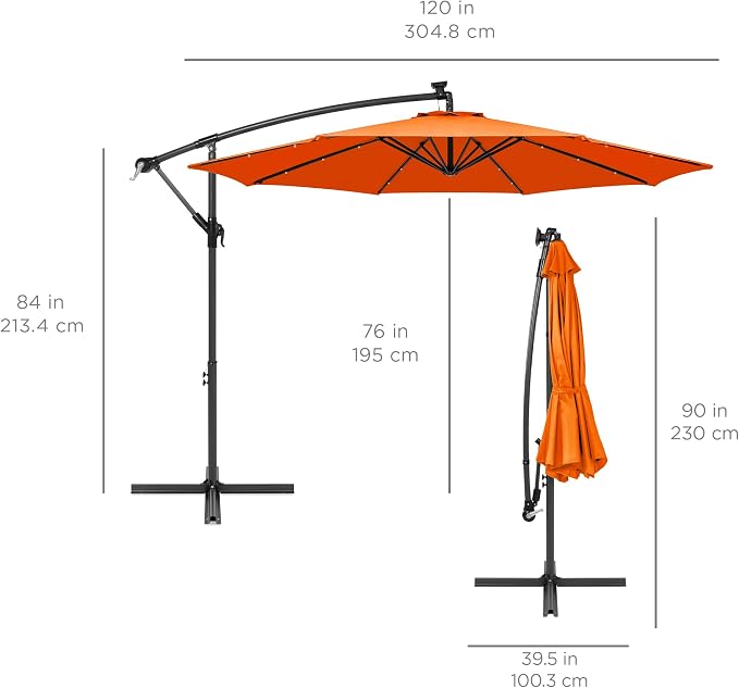 Best Choice Products 10ft Solar LED Offset Cantilever Hanging Market Patio - Image 7