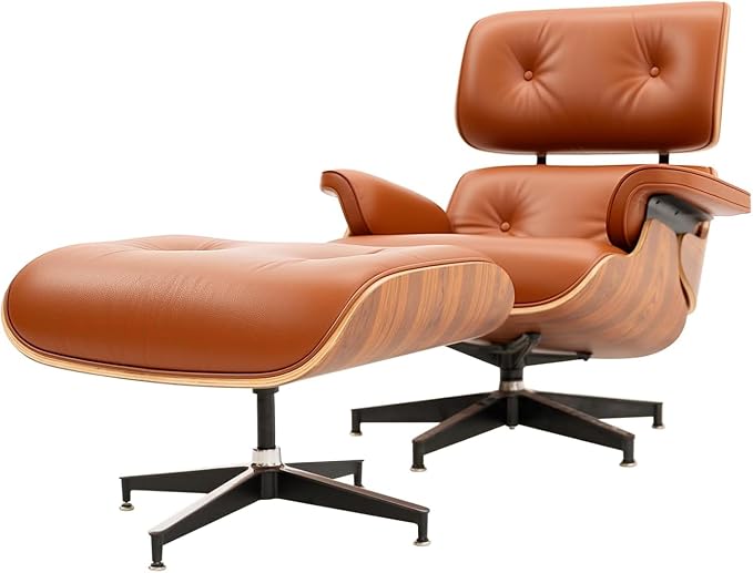 Top Grain Leather, Mid Century Chaise Lounge Chair and Ottoman, Modern Chair by MakeHomeBetter