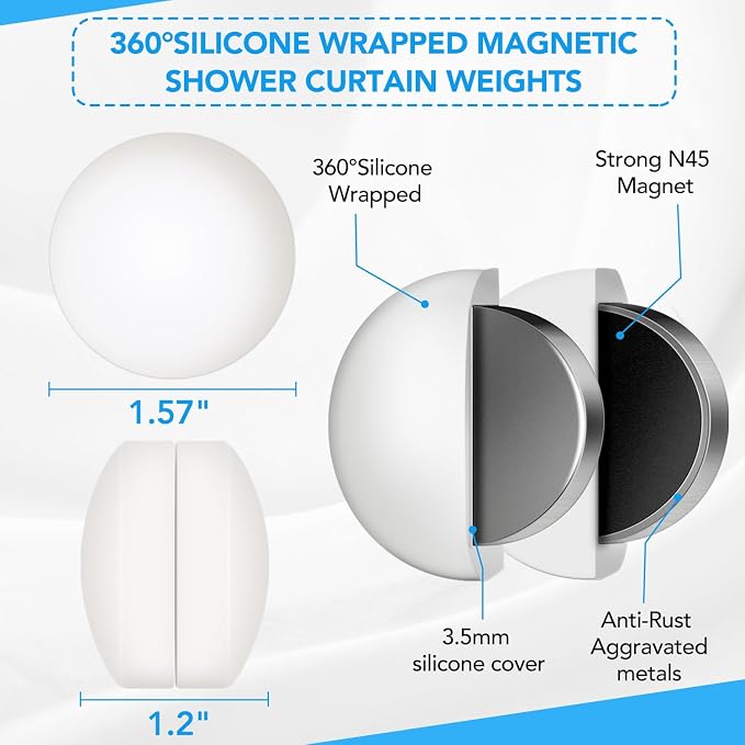 8 Pcs Shower Curtain Weights, Silicone Wrapped Heavy Duty Shower Curtain Magnets - Image 2