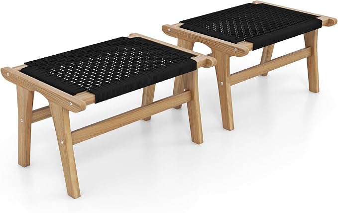 Tangkula Teak Ottoman Footstool, Natural Teak Wood Foot Rest by TANGKULA