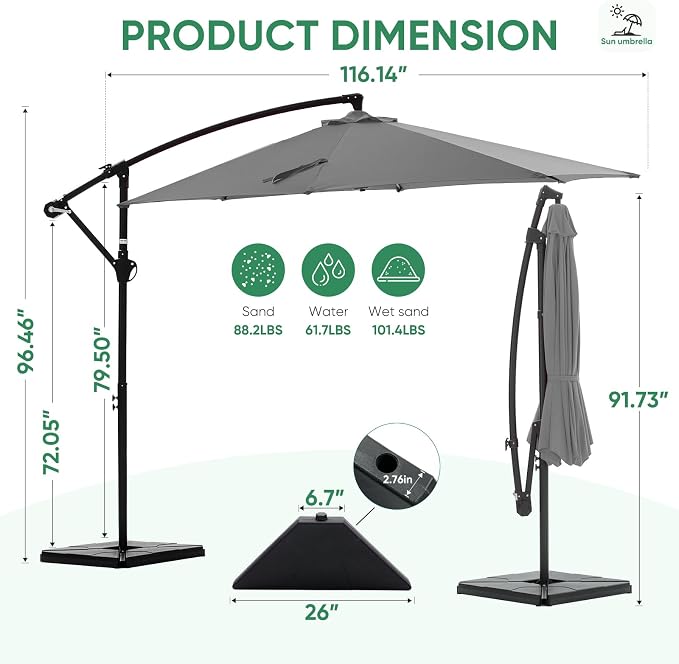 NEWBULIG 10FT Patio Umbrella, Offset Cantilever Outdoor Patio Table Umbrella - Image 8