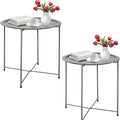 Garden 4 you Folding Tray Metal Side Table 2PC Grey Round End Table Cyan Sofa by Garden4you