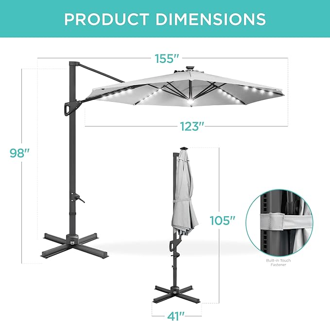 Best Choice Products 10ft Solar LED Cantilever Patio Umbrella, 360-Degree - Image 7