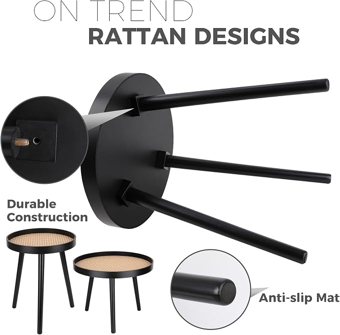 Rattan Round Side Table, Accent Table, Modern Boho Bedside Table, Mid-Century - Image 7