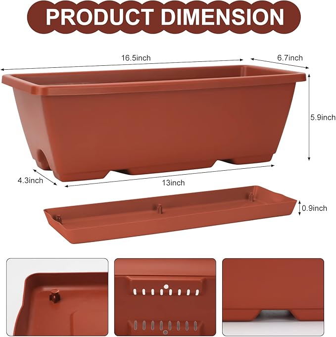 Window Box Planter, 6 Packs 17 Inches Rectangle Planters Box - Image 3