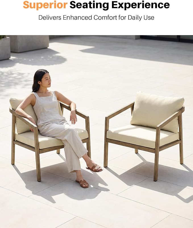 Teak Patio Sofa Chairs Set of 2, Never-Rust Aluminum Outdoor Armchair - Image 4