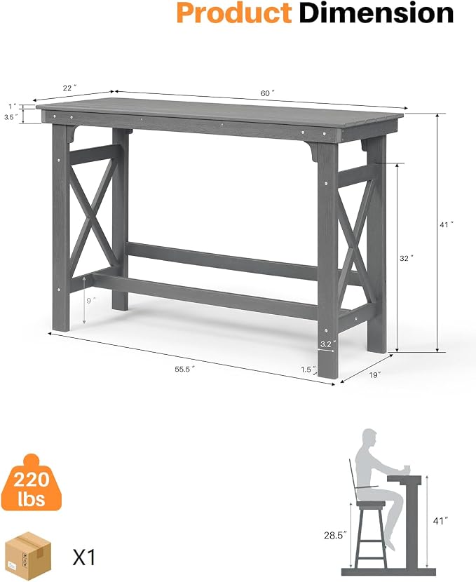 41" Outdoor Bar Table, HDPE Adirondack Outdoor Bar Table, All Weather Outside - Image 3